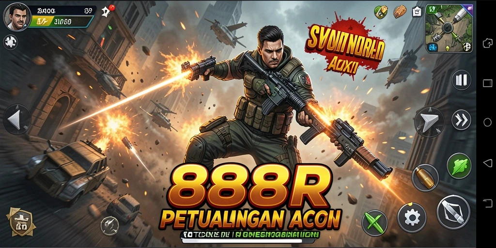 Tampilan gameplay menegangkan dalam 888R yang penuh aksi.