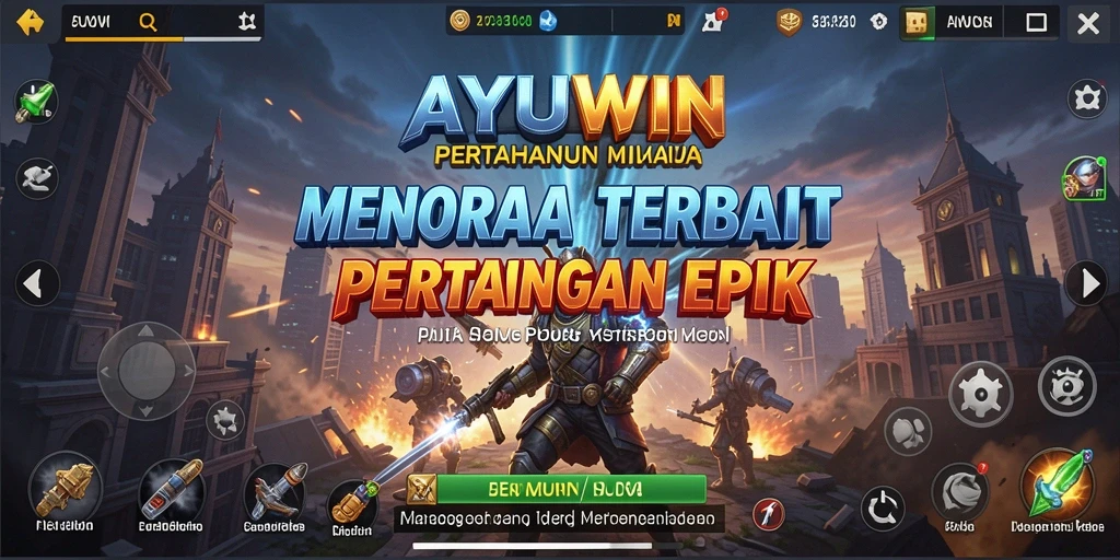 Tampilan gameplay AYUWIN dengan menara dan musuh yang berinteraksi.