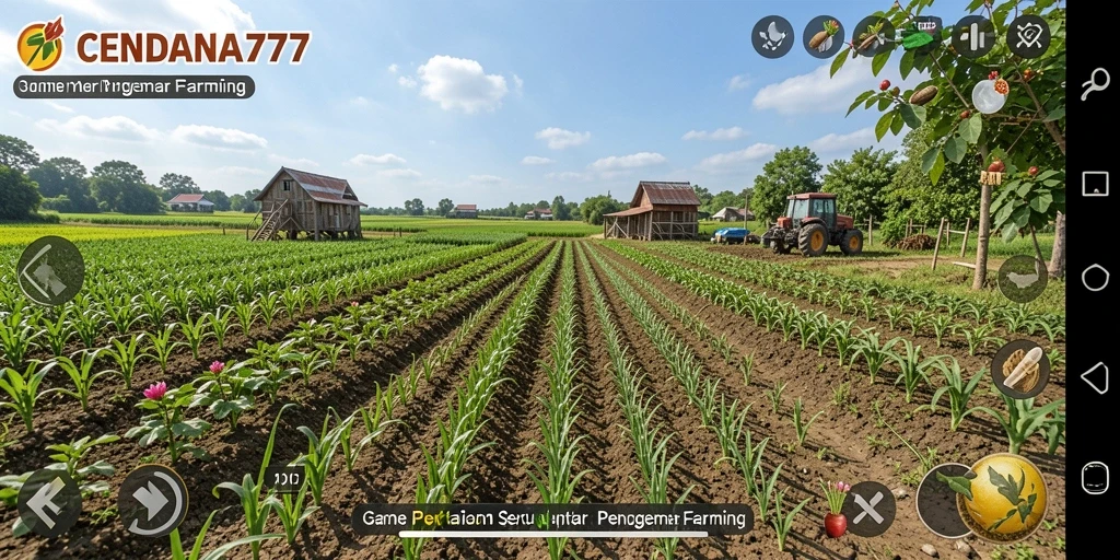 Tampilan utama gameplay CENDANA777 yang menampilkan peternakan yang indah.