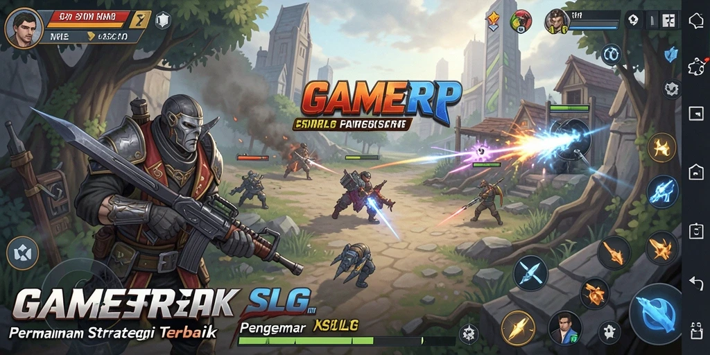 Tangkapan layar utama GAMERP menunjukkan aksi strategi menegangkan di medan perang.