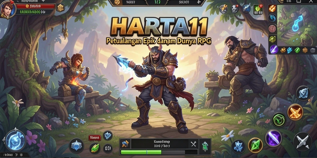 Tangkapan layar HARTA11 menampilkan pertarungan epik dalam dunia RPG yang memukau.
