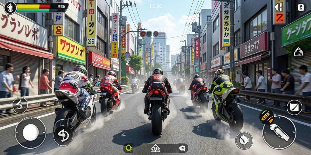 Gameplay seru balapan motor di jalanan Jepang.
