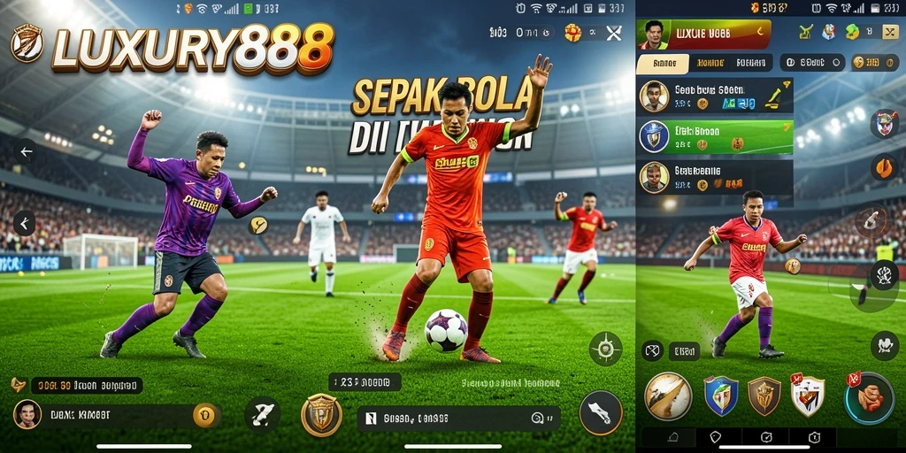 Tangkapan layar utama LUXURY88 menunjukkan aksi seru di lapangan sepak bola.