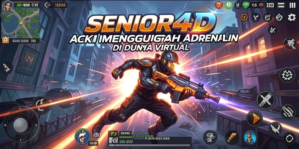 Screenshot utama SENIOR4D menampilkan aksi seru dalam pertempuran.